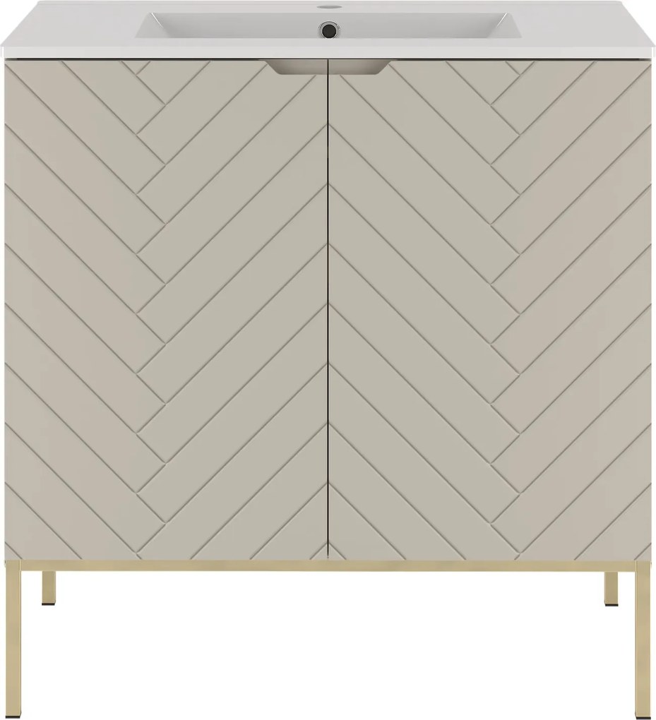 Szafka z umywalką wpuszczaną Aspen 08, cashmere/złoty, 80 cm - zestaw 3