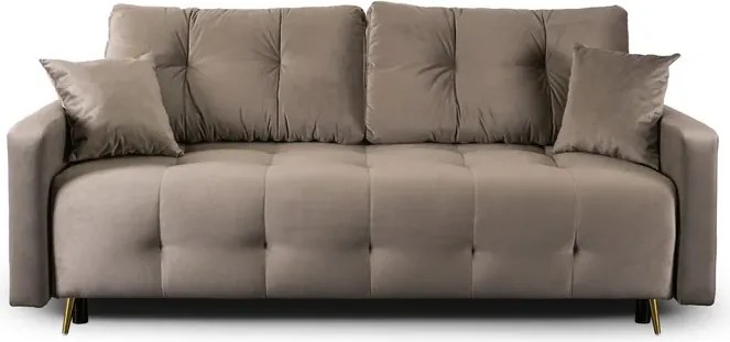 Sofa z Funkcją Spania SEUL Rozkładana Dwuosobowa Welurowa Beżowa Nowoczesna do Salonu