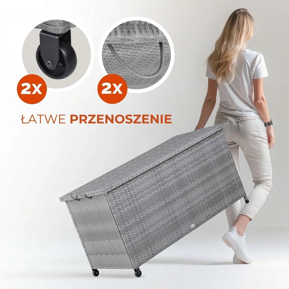 Polirattanowy pojemnik na schowek RICCO, 270L, 117x53x60cm, szara Casaria
