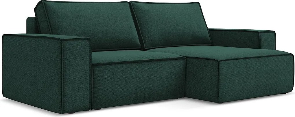 Narożnik prawostronny z funkcją spania - z tkaniny strukturalnej - butelkowa zieleń - KIMO