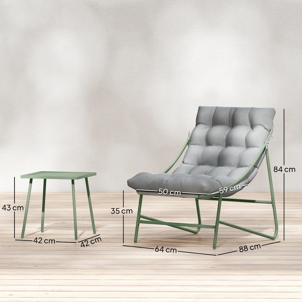 Outsunny Zestaw Mebli Balkonowych 3-częściowy z Stolikiem, Poduszkami, Stalową Ramą i Regulowanymi Nóżkami - Jasnoszary | Aosom PL