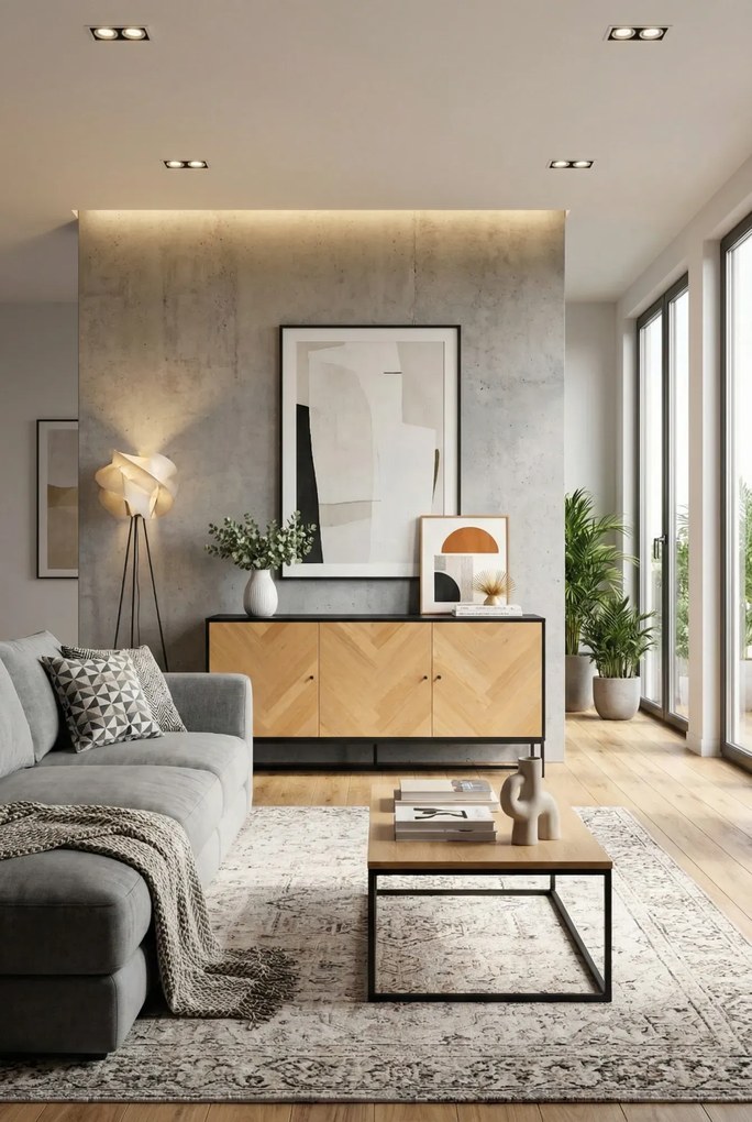 Industrialna komoda na nóżkach z wzorem w jodełkę P1-S02