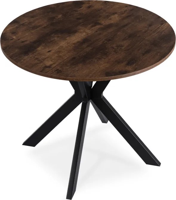 Zestaw Stół Okrągły LAUREN 80 cm Dąb Rustykalny/Czarny i 4 Krzesła PERU Brązowe Welurowe