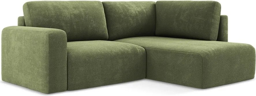 Zielony rozkładany narożnik ze schowkiem z tkaniny szenilowej (prawostronny/w kształcie litery L) Kona – Makamii