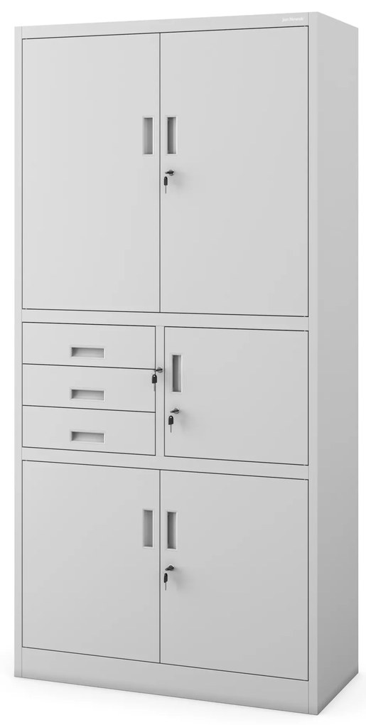 Biurowa szafa metalowa z sejfem na akta i dokumenty FILIP II, 900 x 1850 x 400 mm, szara
