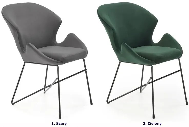 Zielone designerskie tapicerowane welurem krzesło - Anselm 2X