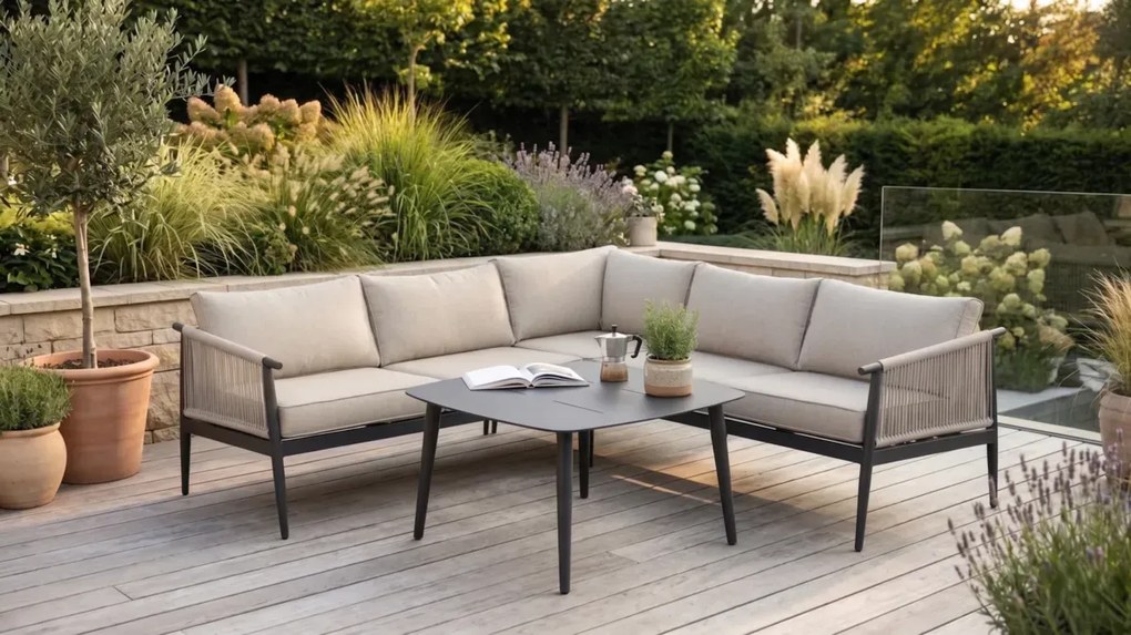 Elegancki aluminiowy narożnik tarasowy ze stolikiem AURORA