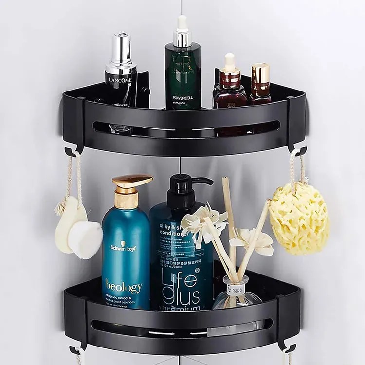 Czarna narożna półka do kabiny prysznicowej W0-G56