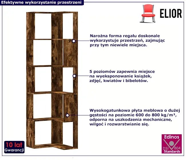 Wysoki otwarty regał narożny przydymiony dąb T9-P74