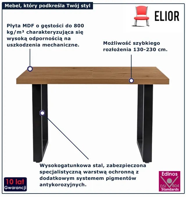 Stół rozkładany dąb złoty + czarny W7-L37