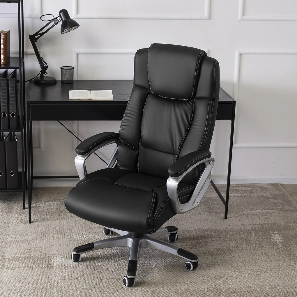 Fotel Biurowy Gabinetowy Obrotowy BRAVO Czarny Ekoskóra Nowoczesny