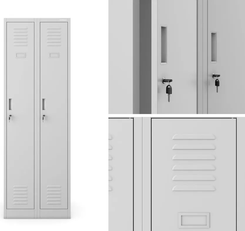 Dwudrzwiowa szafa BHP wąska 60x50x180 cm Kacper 2 szara