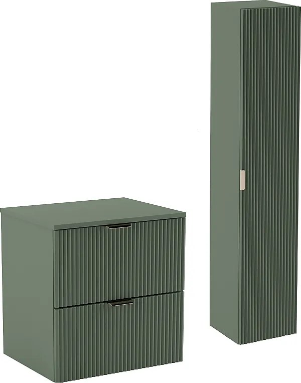 Zielony Zestaw Łazienkowy 60cm Szafka Blat Słupek Ryflowane Fronty