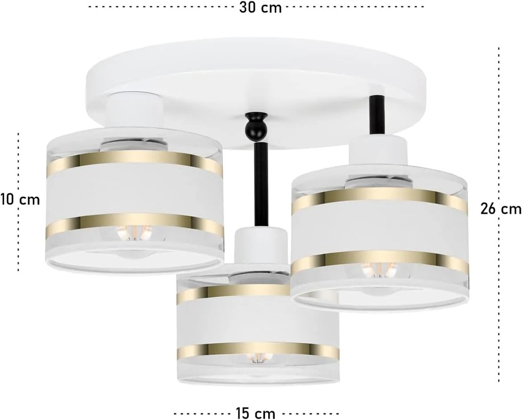 Lampa sufitowa biała trzypunktowa z białymi abażurami T-3030WE-WEWEWE