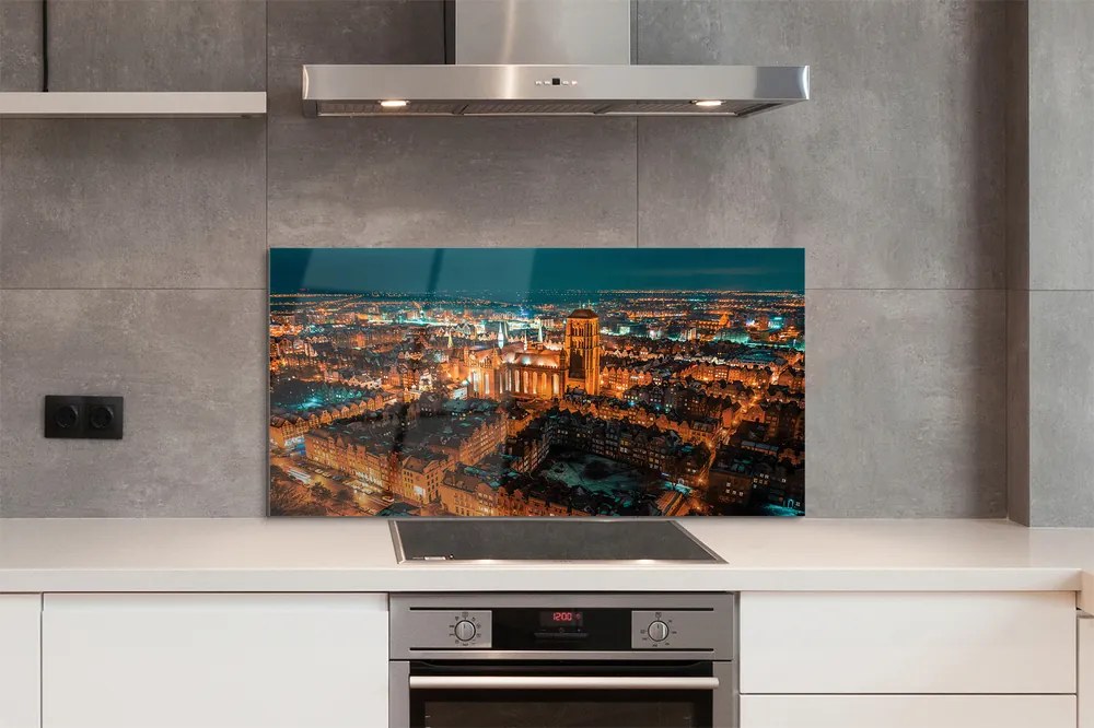 Panel szklany do Kuchni Nocna Panorama Gdańskich Kościołów