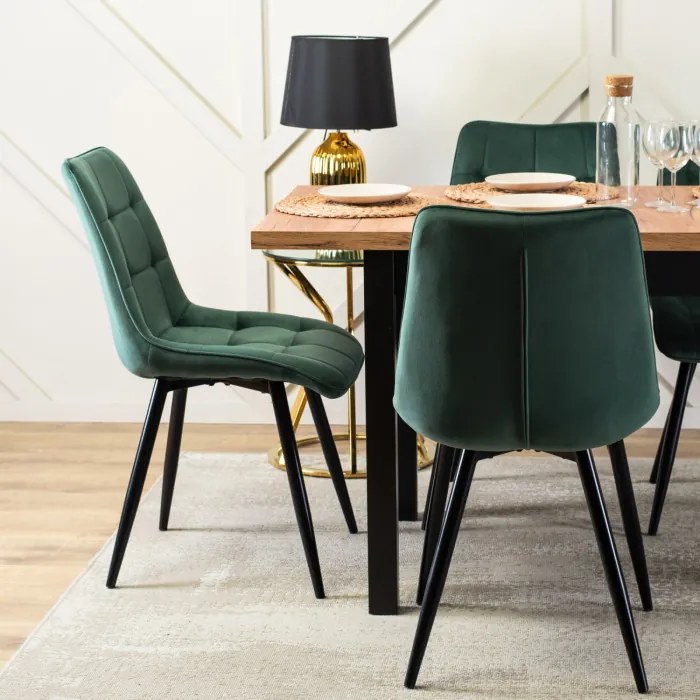 Krzesło Tapicerowane do Jadalni RIO Zielone Welurowe Nowoczesne Loft
