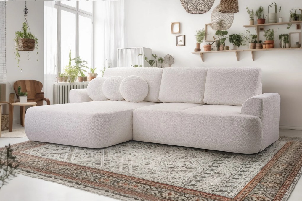Masseno Narożnik FILO z funkcją spania i pojemnikiem na pościel Narozniki L, Rozkładana sofa - Biały, CORAL 70
