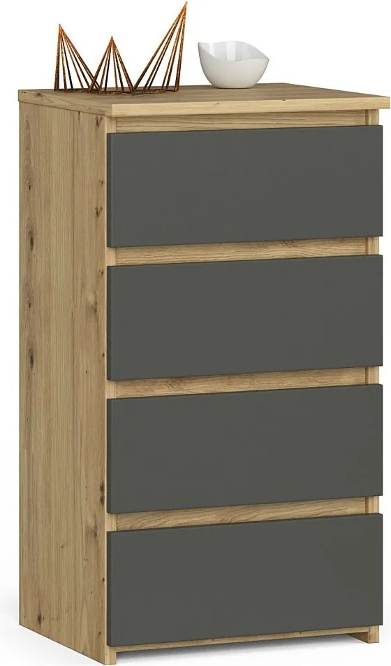 Komoda AKORD CL4 Dąb Artisan 40 cm 4 szuflady kolor Grafit Szary mat 40x35x74 cm