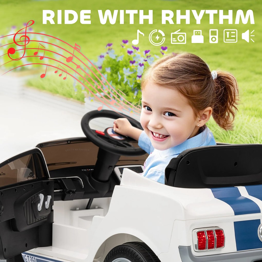 AIYAPLAY Elektryczne auto dla dzieci 12V z pilotem 2,4 GHz, 2 silniki, klakson, LED, muzyka, Biały
