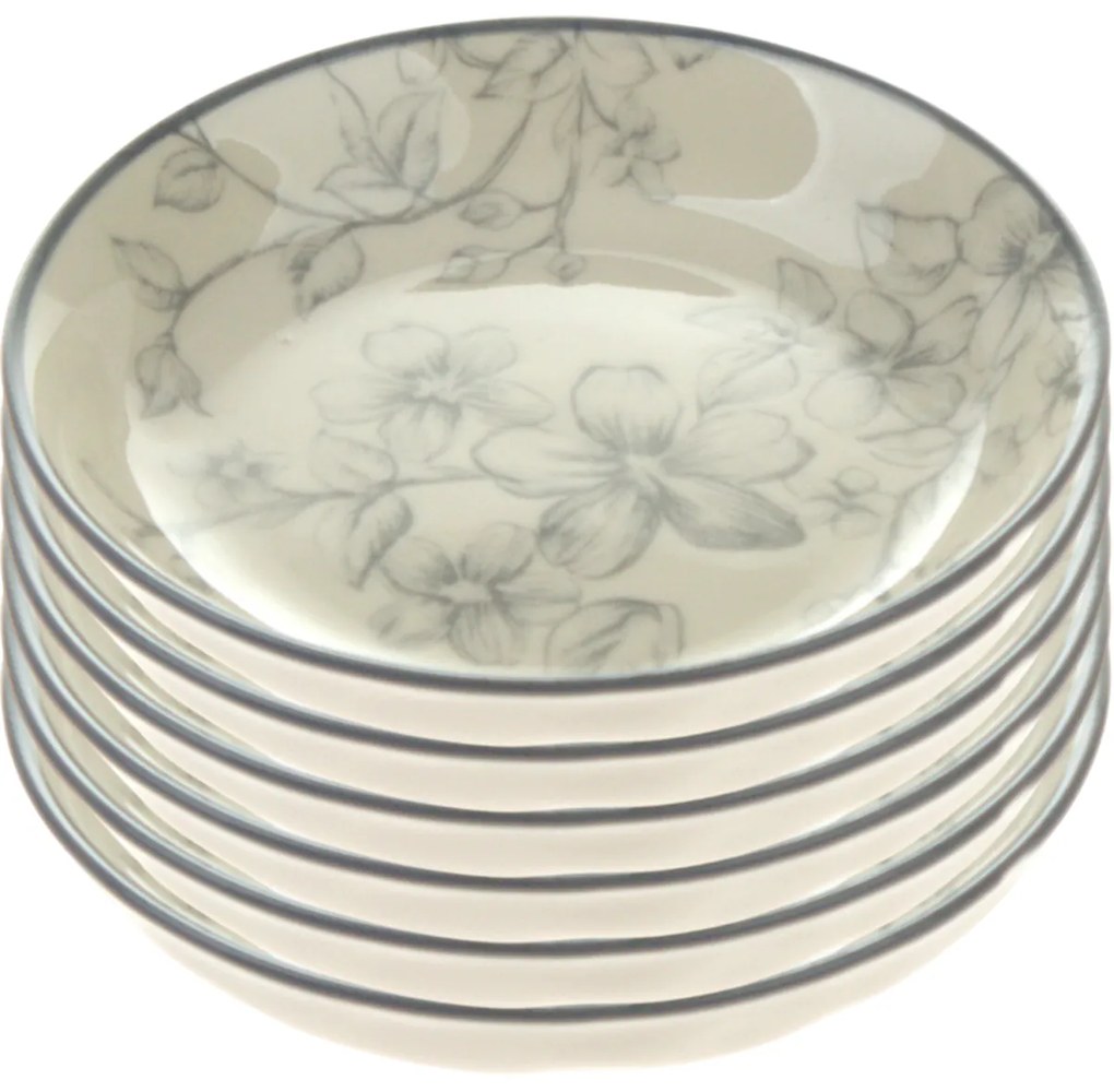 Zestaw 6 talerzyków deserowych Delikatne kwiaty 10 cm, szary