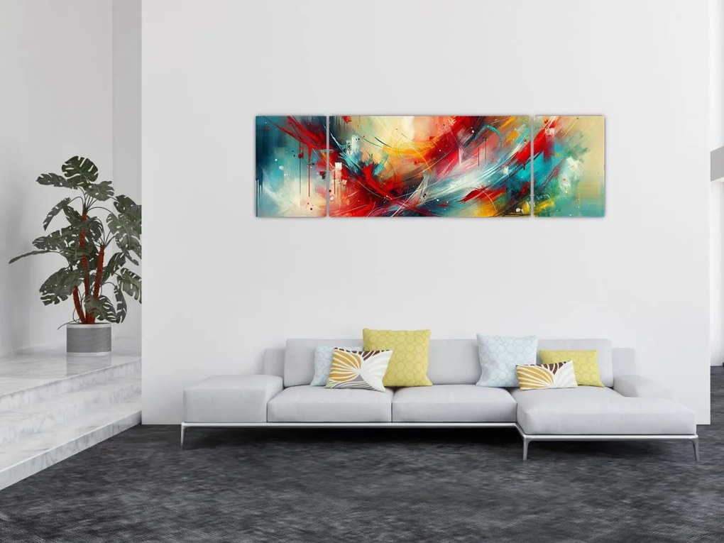 Obraz – Abstrakcja z czerwienią (170x50 cm)