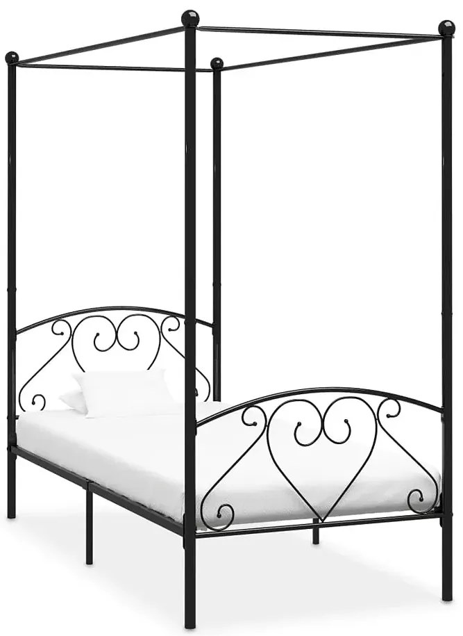 Czarne metalowe łóżko z baldachimem 90x200 cm F0-K18