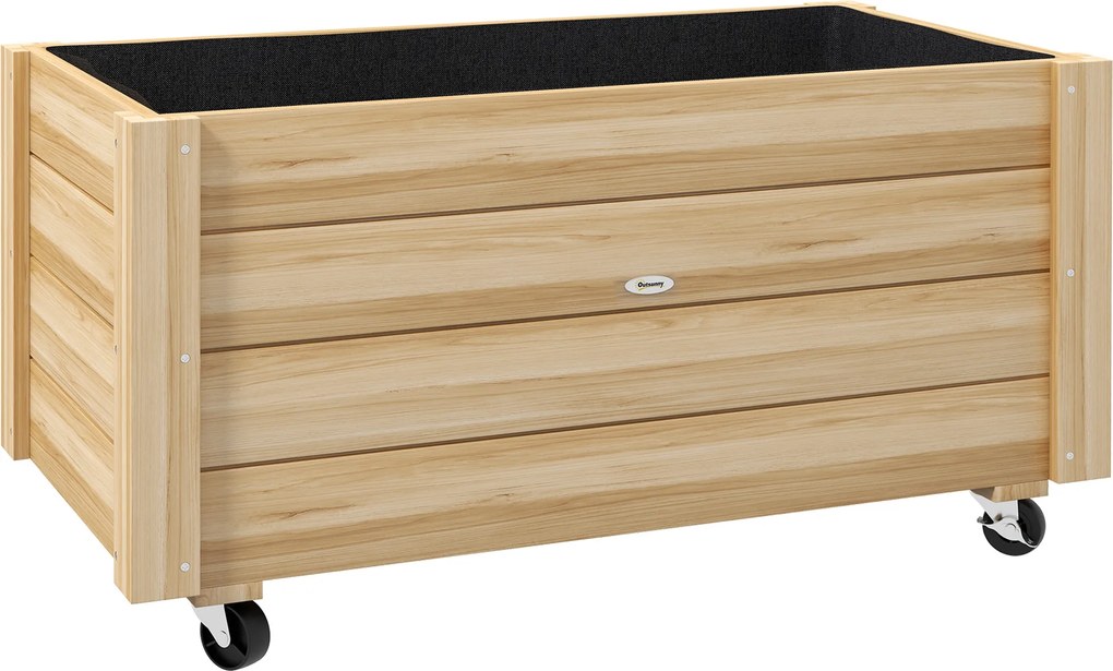 Outsunny Grządka podwyższona, odporna na warunki atmosferyczne, 4 kółka, naturalne drewno, 89 x 48 x 47 cm | Aosom PL