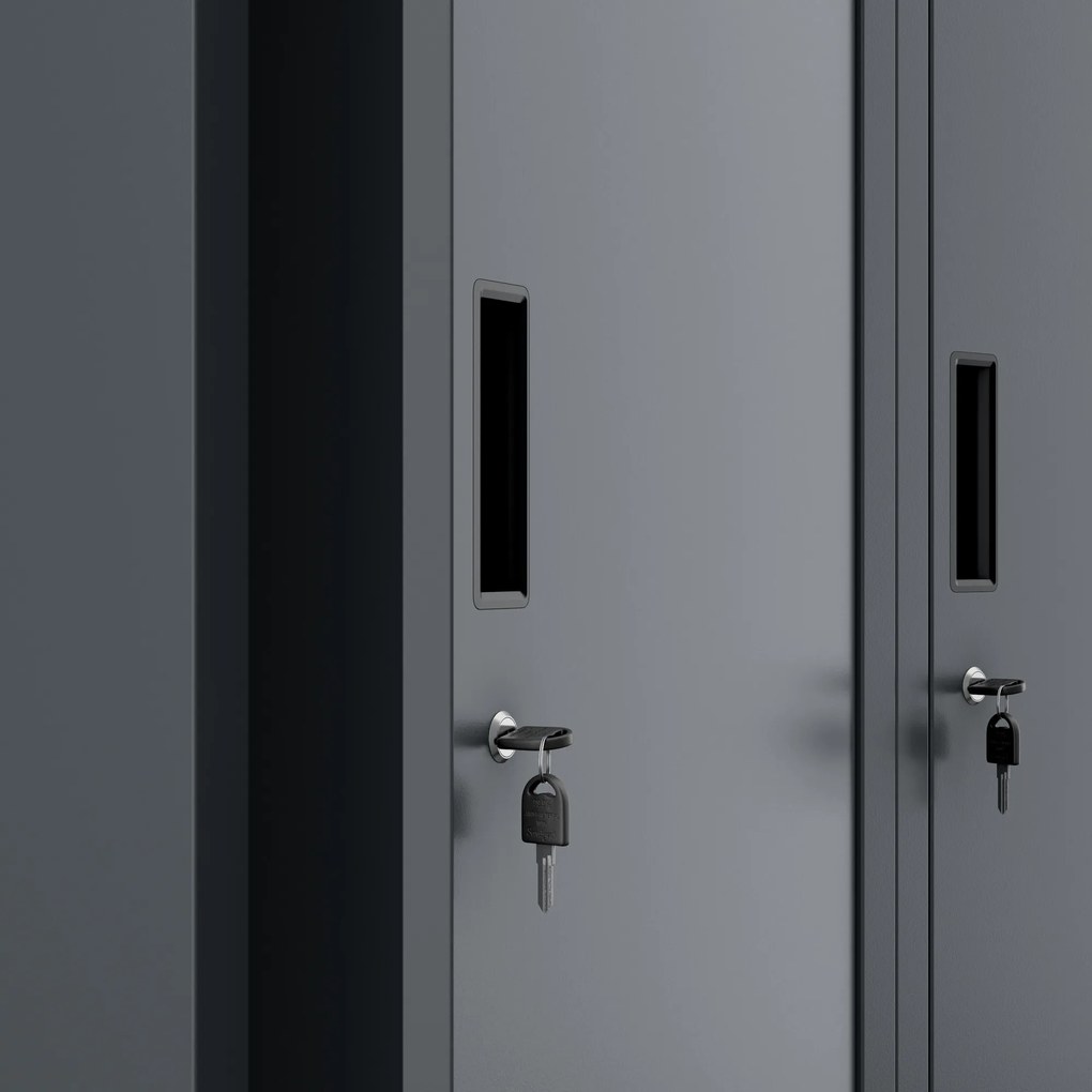 Szafa socjalna BHP ubraniowa czterokomorowa KACPER, 800 x 1800 x 500 mm, antracytowa