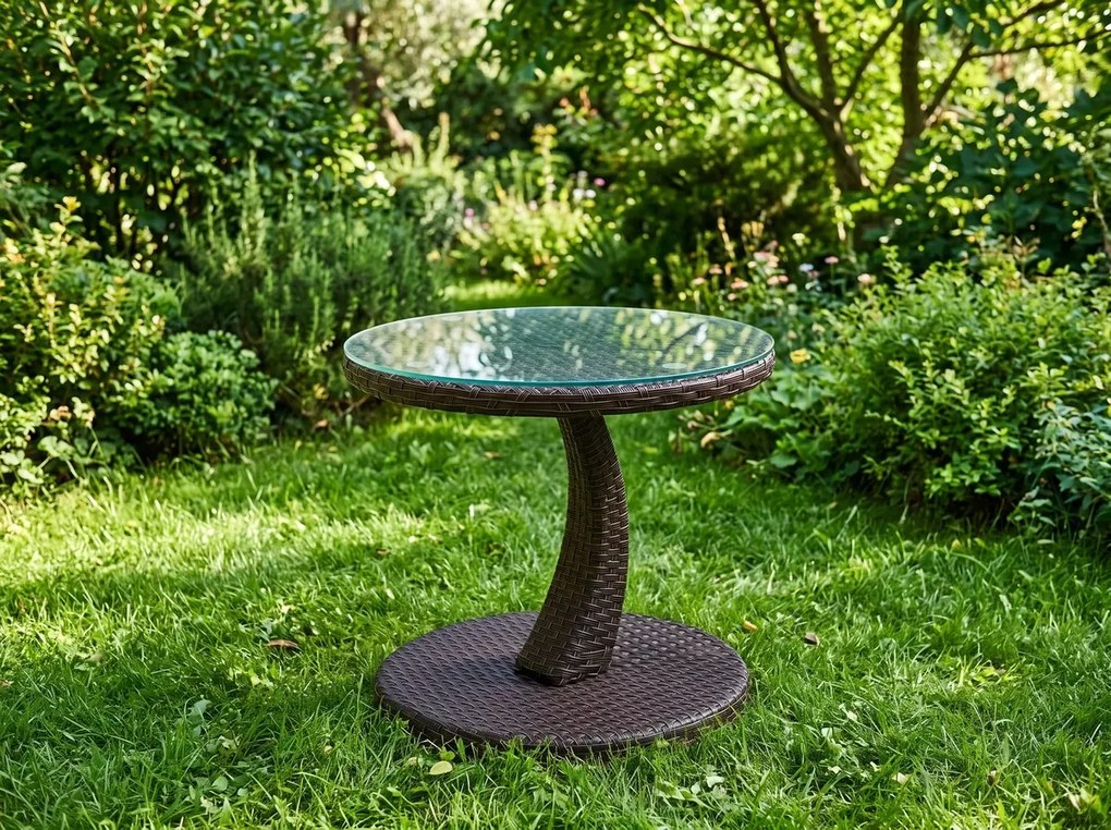 Stolik na balkon z technorattanu okrągły stoliczek kawowy nowoczesny design
