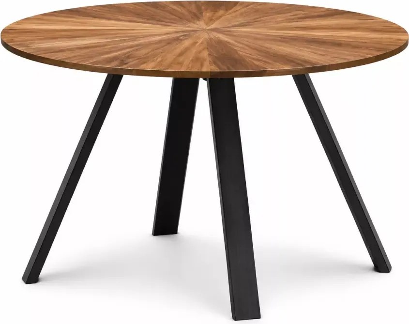 Stół okrągły Kioto 120 cm orzech – loftowy, MDF okleina naturalna, czarne nogi stalowe
