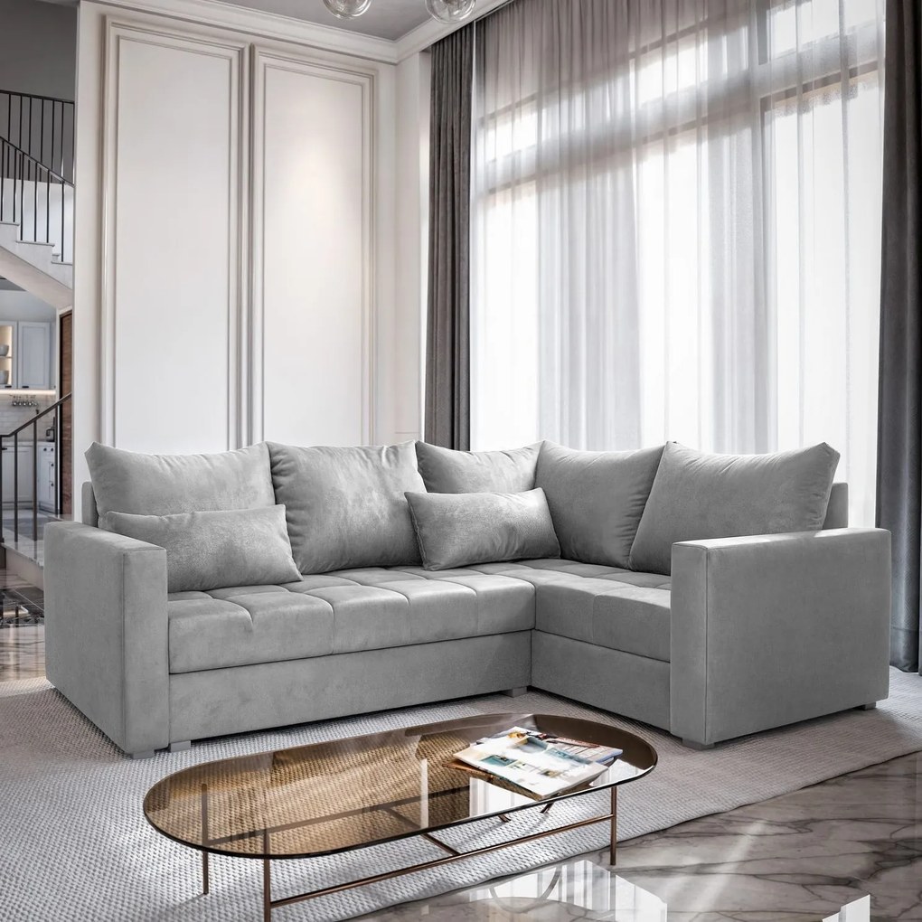 Masseno Narożnik LIRENO z funkcją spania i pojemnikiem na pościel Narozniki L, Rozkładana sofa - Jasnoszary, PAROS 05