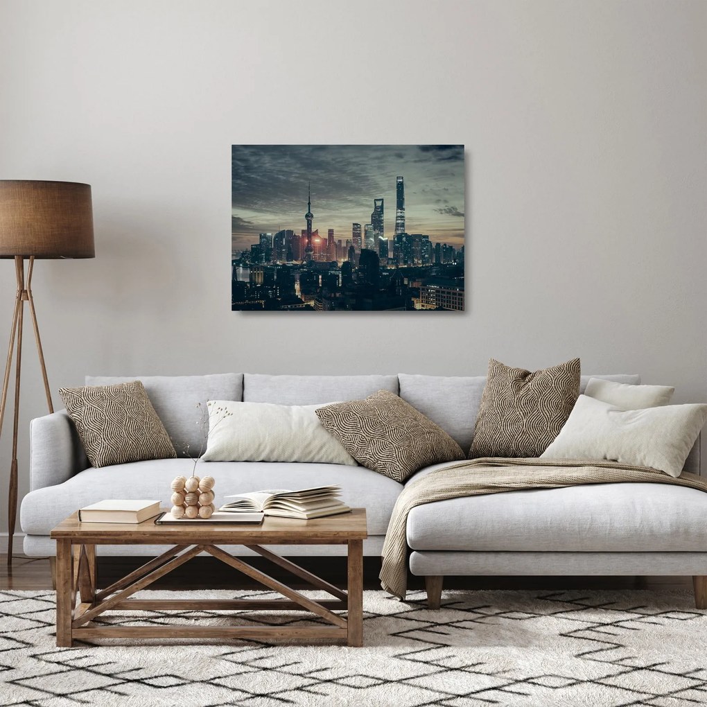 Obraz na szkle miasta o zmierzchu (70x50 cm)