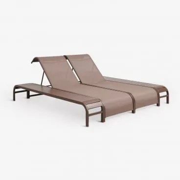 Zestaw 2 Leżaków Rozkładanych I 2 Stolików Pomocniczych Ze Stali Marietta Chocolate - Sklum