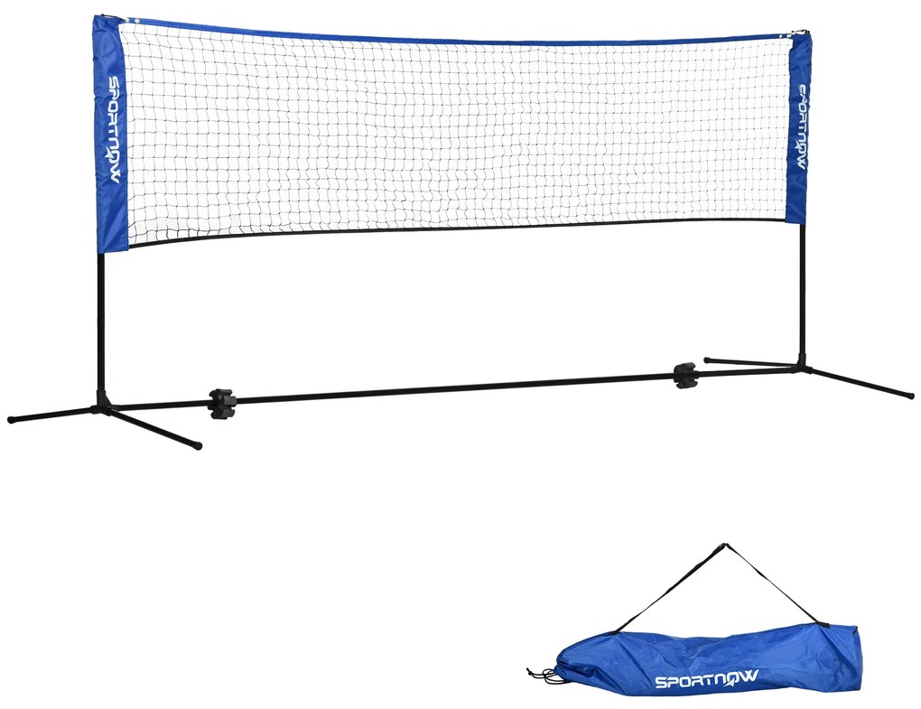 SPORTNOW zestaw siatki do badmintona składana siatka tenisowa regulowana niebieska z torbą transportową | Aosom PL