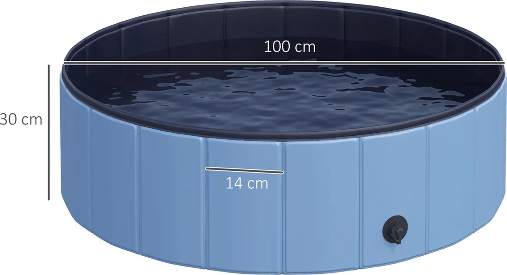 PawHut Basen dla psów Niebieski brodzik kąpielowy Ø100x30cm Plastik i drewno | Aosom PL