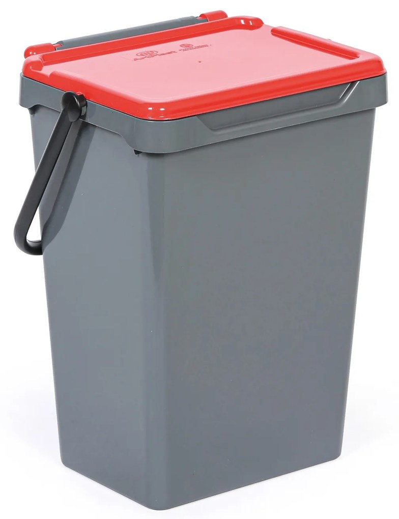 Kosz plastikowy na śmieci do segregacji, 35 l, szary + czerwony