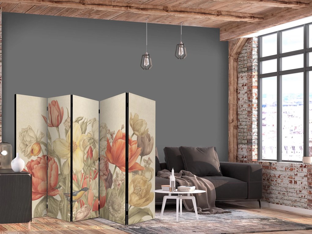 Parawan akustyczny Kwiaty 225x172 cm 3-częściowy wielokolorowy ARTGEIST B