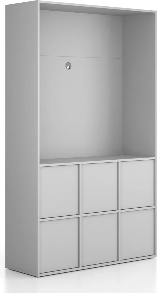 Szafka biurowa FRAME, 6x drzwi, z wnęką, 1299 x 450 x 2162 mm, PUSH-lock, szara