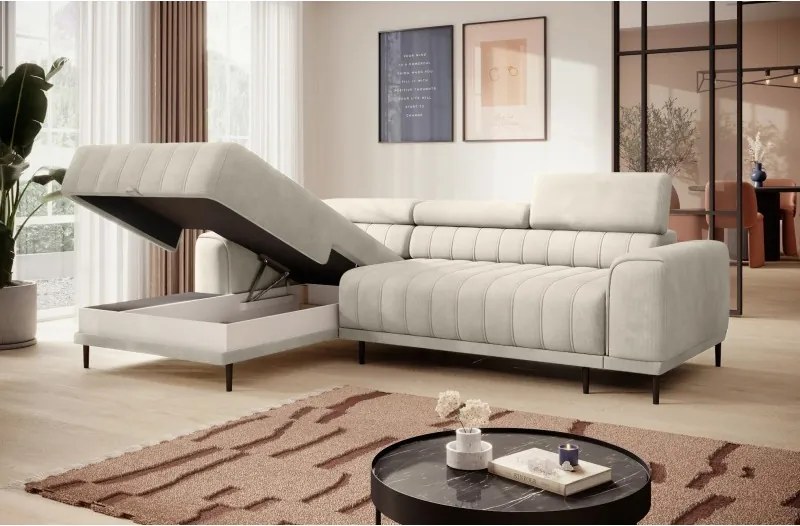 Narożnik CALDO S/MINI Lewostronny z funkcją spania wolnostojący w tkaninie RUN AGAIN 01 WERSAL