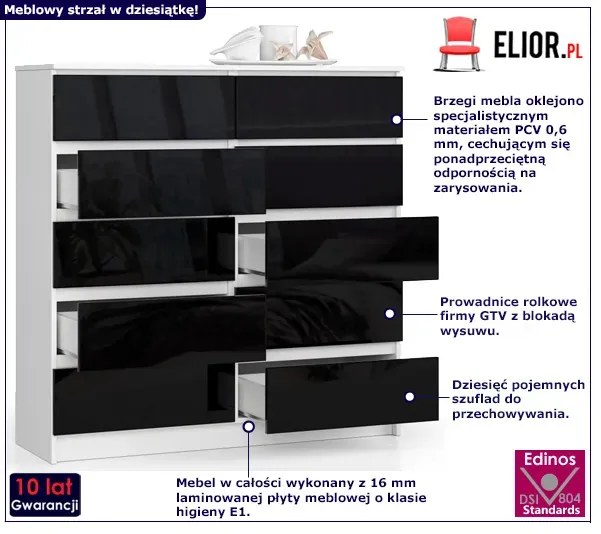 Komoda do biura biała + czarny połysk L3-L12