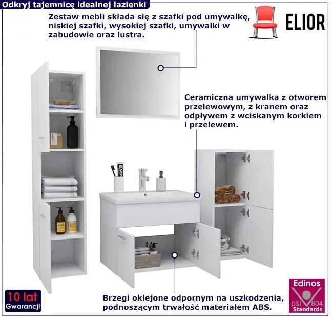 4 elementowy komplet mebli łazienkowych z umywalką 60 biały mat F5-D72