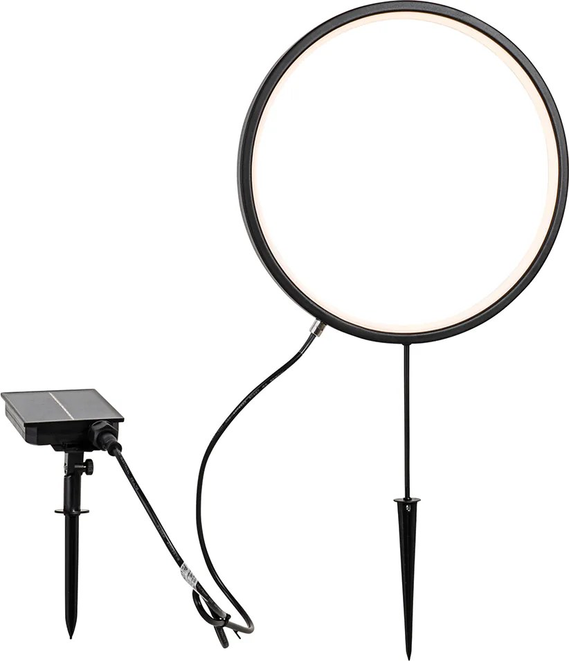 Zestaw 2 czarnych lamp na szpikulec 60cm z wbudowanym akumulatorem LED i panelem słonecznym IP65 - Adalind