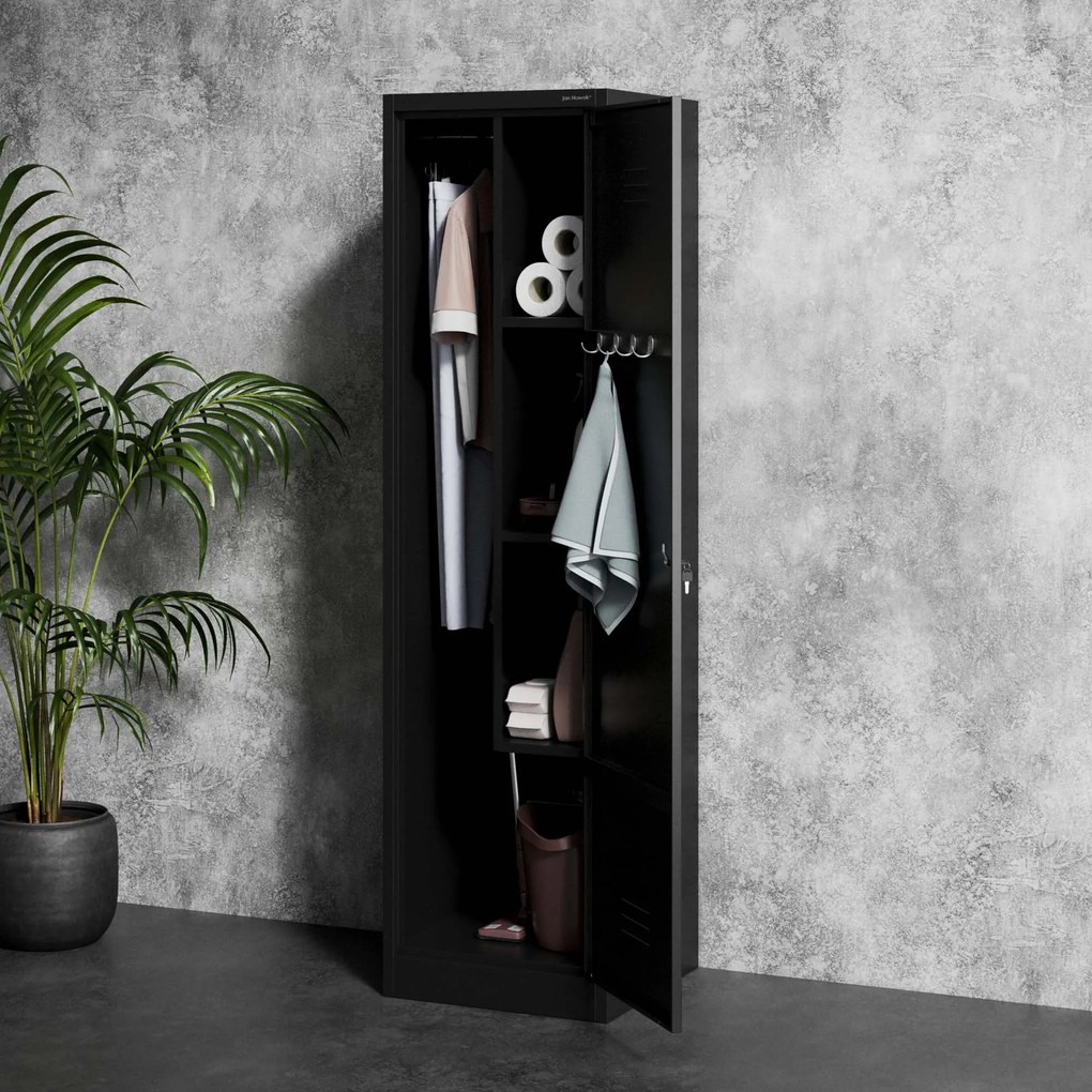 Metalowa szafa gospodarcza AGNES, 500 x 1850 500 mm, czarna