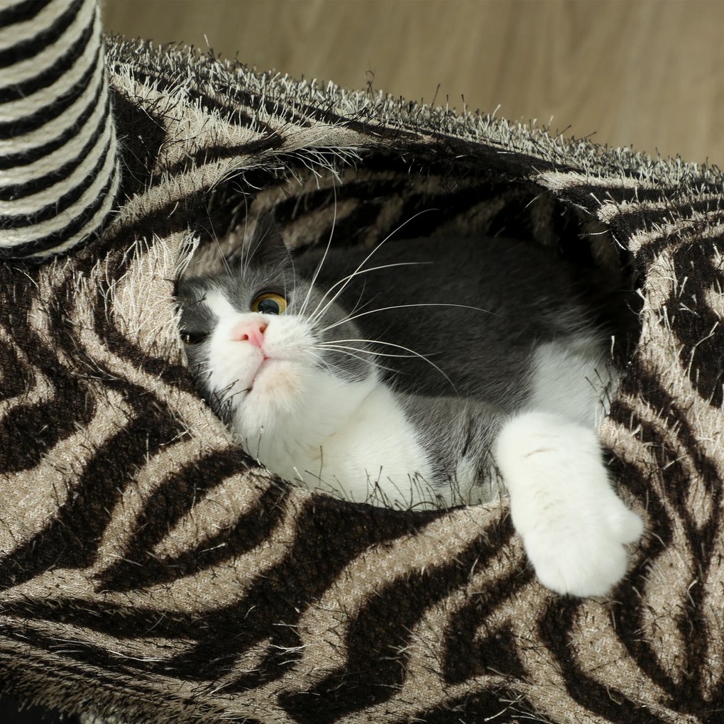 PawHut Drapak Zebra Design Tunelem 3 Poziomy Czarno Biały Stylowy i Funkcjonalny 485x35x93cm | Aosom PL