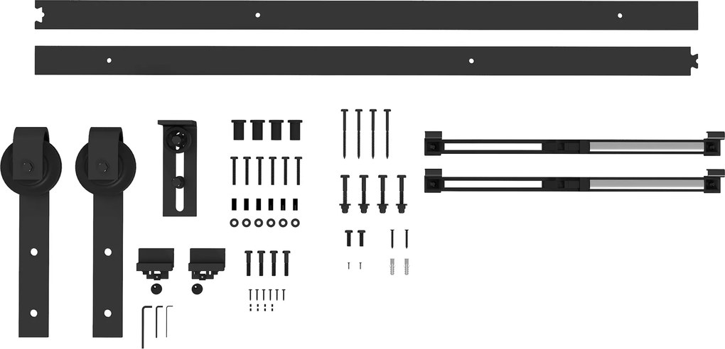 HOMCOM Zestaw do drzwi przesuwnych, ciche i płynne przesuwanie, do ścian drewnianych i betonowych, 183cm, stal, czarny