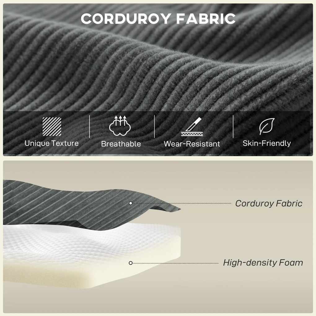 HOMCOM Modułowa narożna sofa, L-kształtna sofa-łóżko z głębokim siedziskiem, szerokimi podłokietnikami, 2 poduszki, ciemnoszary | Aosom PL