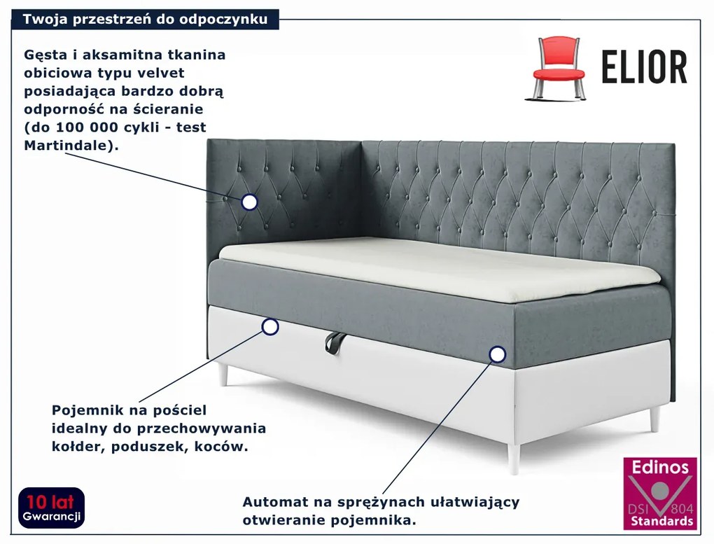 Szare łóżko pikowane z pojemnikiem na pościel 3 rozmiary F3-E12