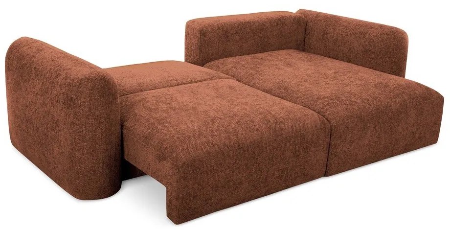 Narożnik rozkładany z tkaniny szenilowej ze schowkiem (prawostronny/z szezlongiem) w kolorze terakoty Mele – Makamii