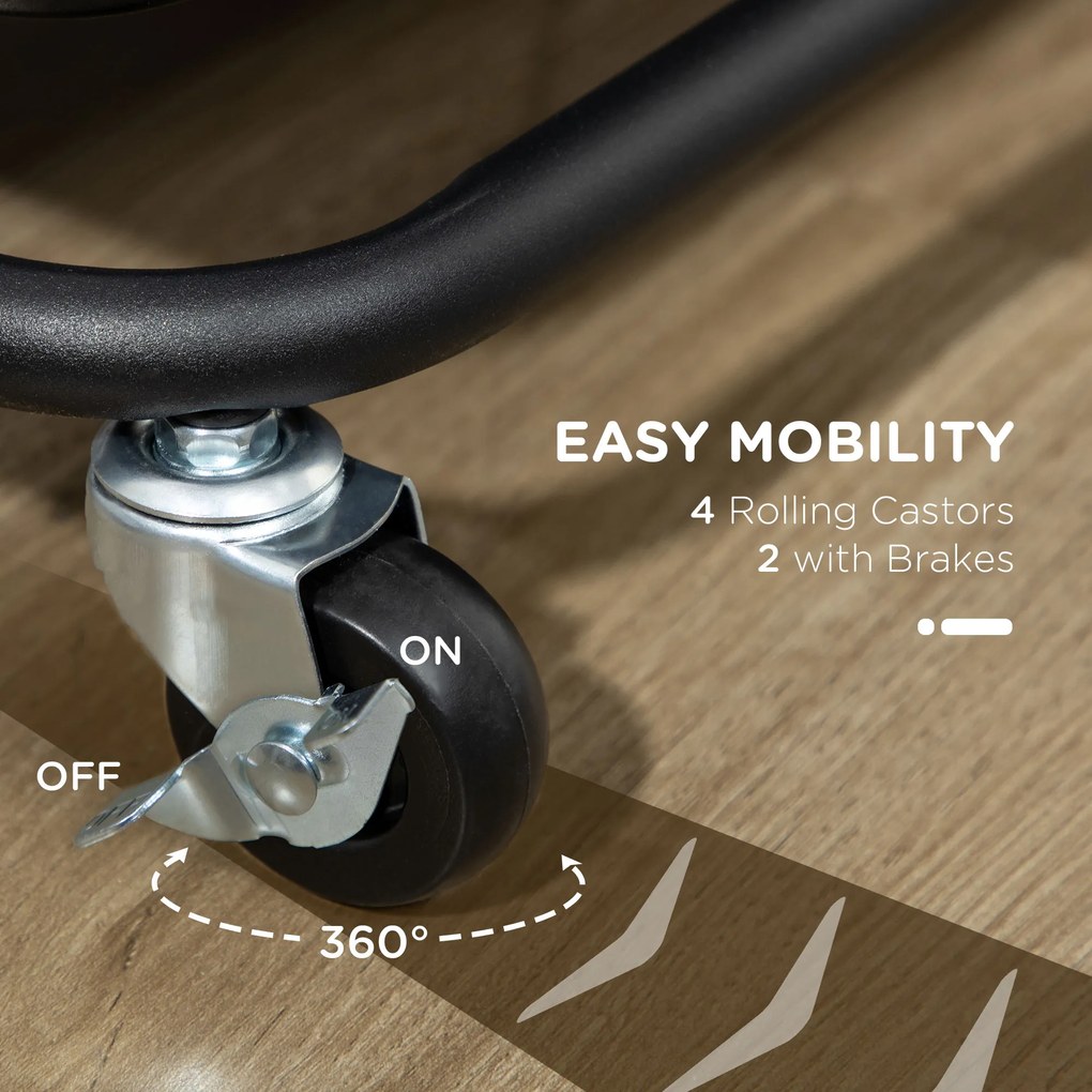 HOMCOM Wózek na 3 Poziomy z Koszykami i Hakami, Wózek Pomocniczy do Kuchni lub Salonu, Stal, Tworzywo Sztuczne, Czarny