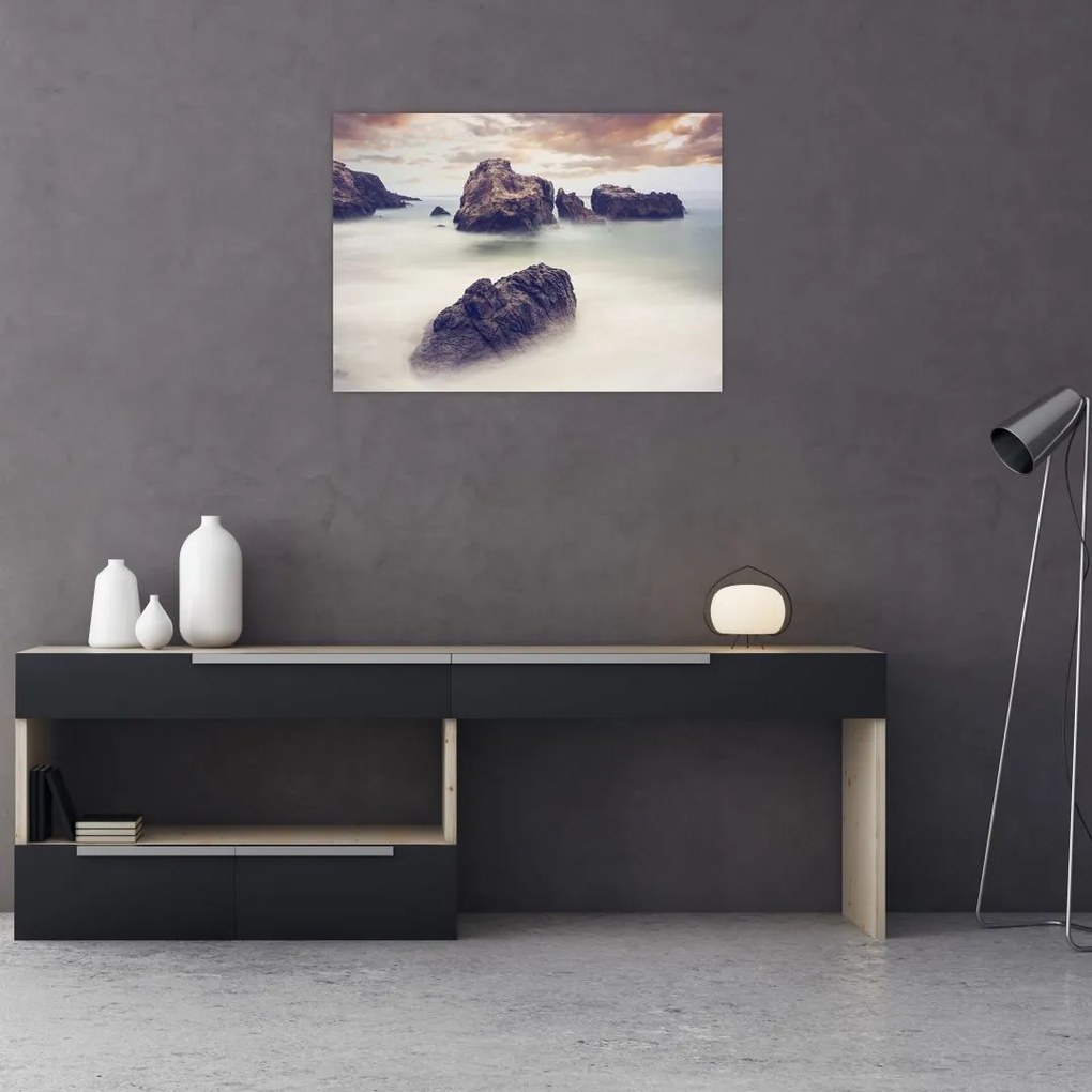 Obraz na szkle - klify we mgle (70x50 cm)
